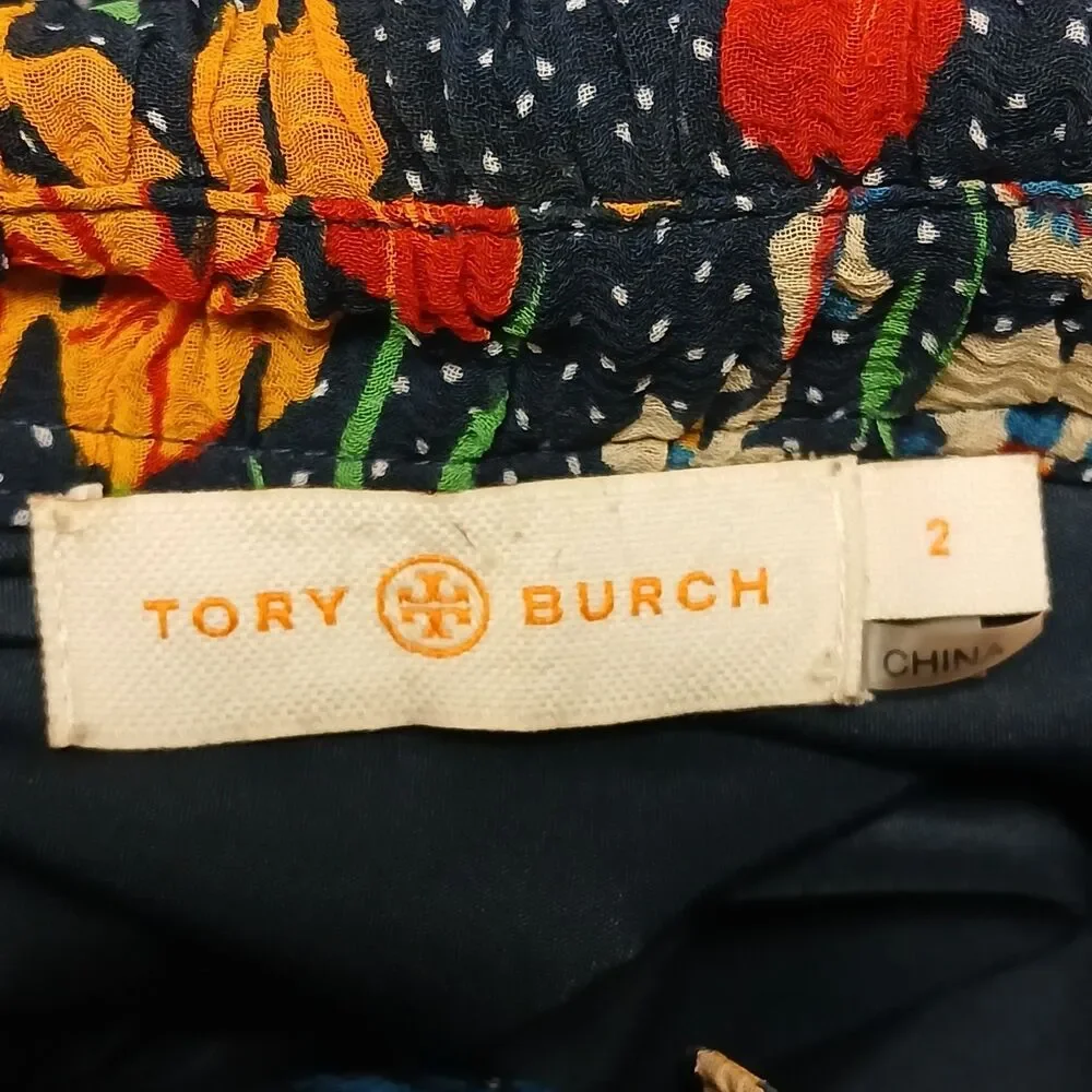 Tory Burch Multicolor Livia Iris Garden Shirtdress Blue Floral Ruffle Size 2